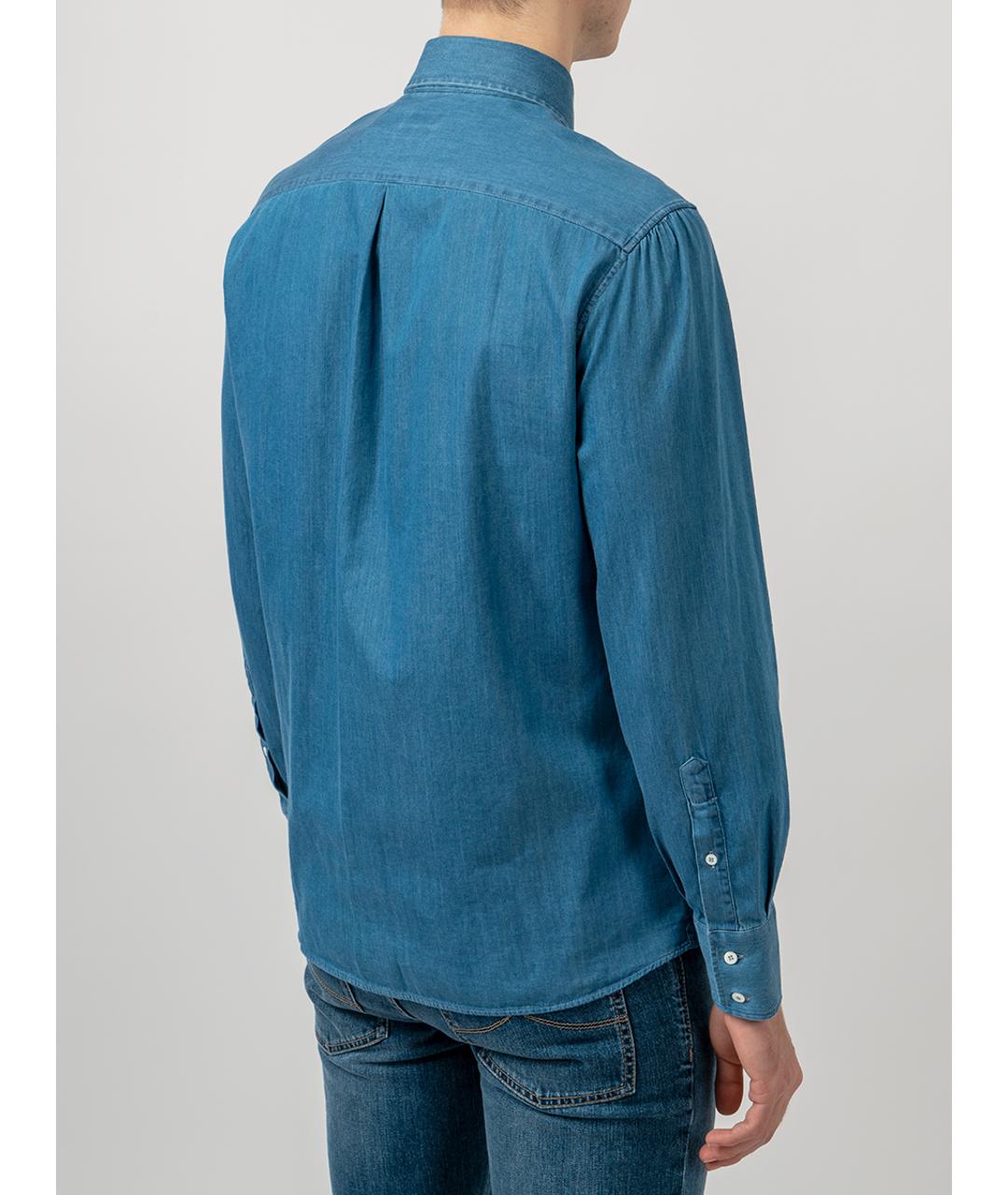 BRUNELLO CUCINELLI Голубая хлопковая кэжуал рубашка, фото 2