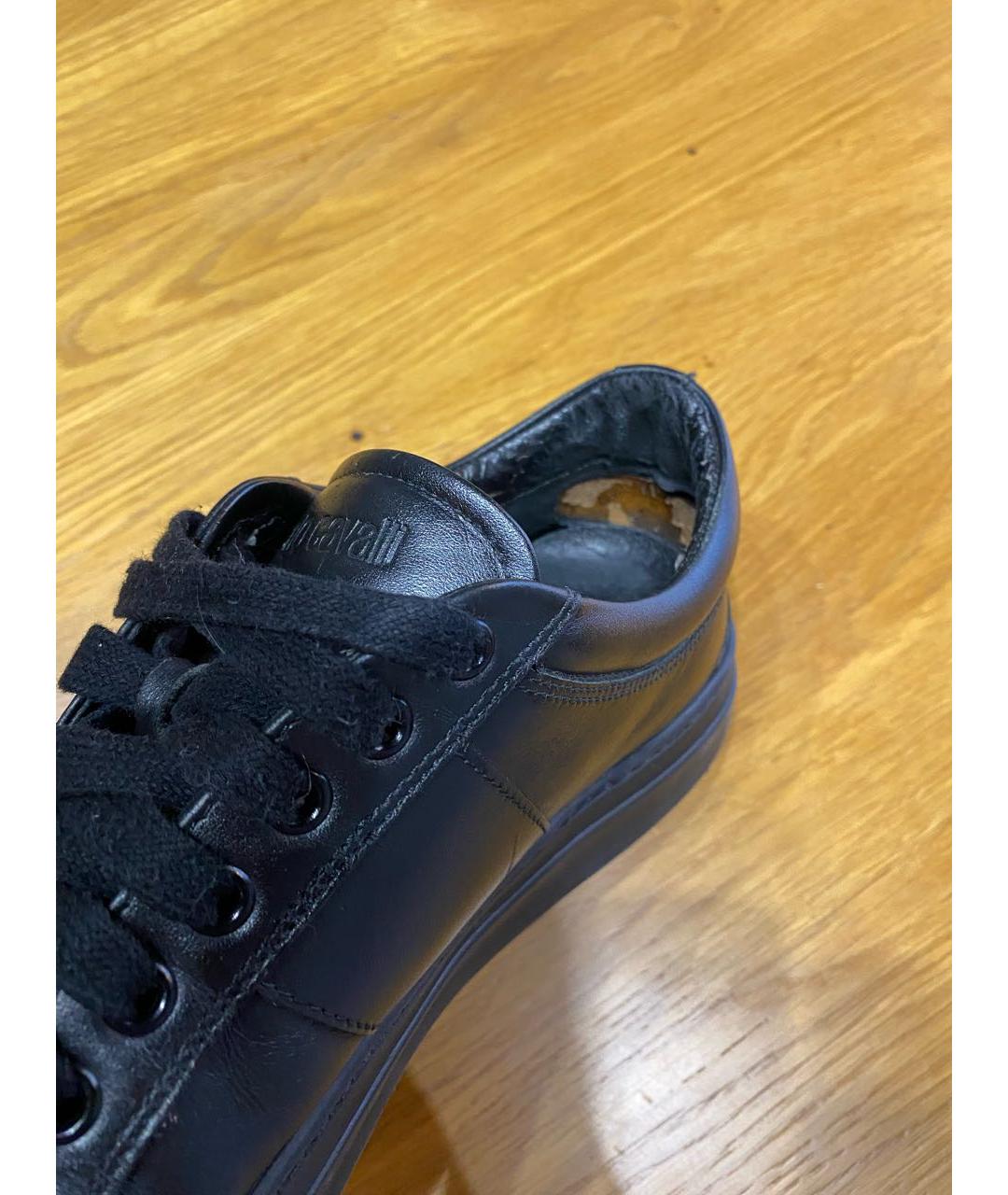 ROBERTO CAVALLI Черные кожаные низкие кроссовки / кеды, фото 6