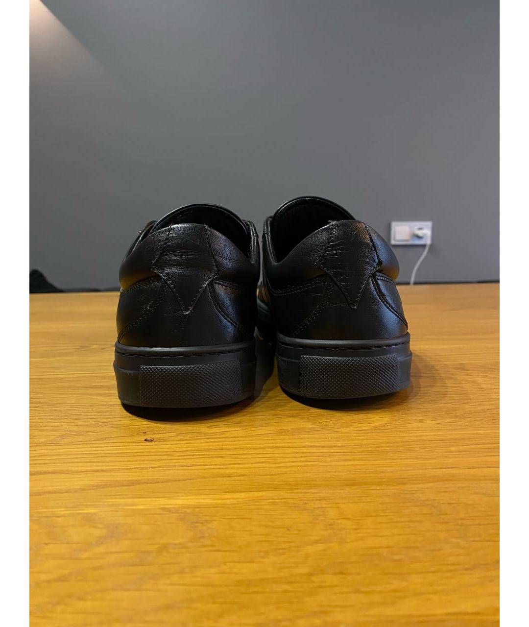 ROBERTO CAVALLI Черные кожаные низкие кроссовки / кеды, фото 5