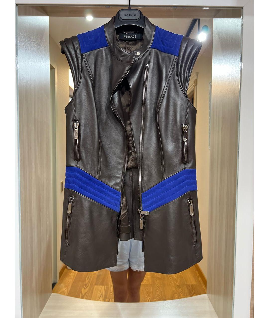 VERSACE Коричневый кожаный жилет, фото 3
