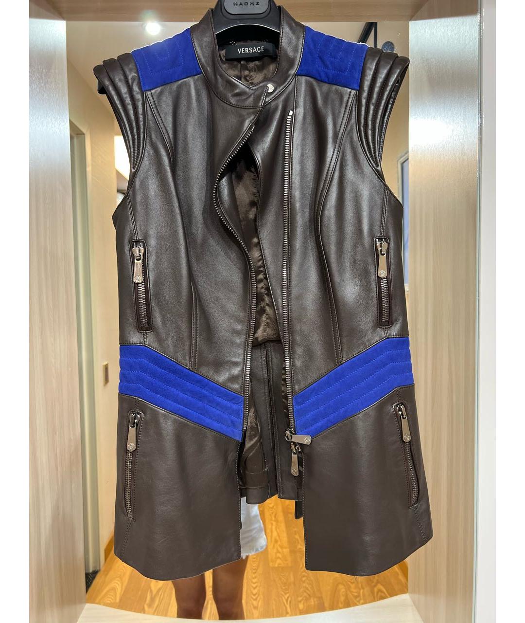 VERSACE Коричневый кожаный жилет, фото 7