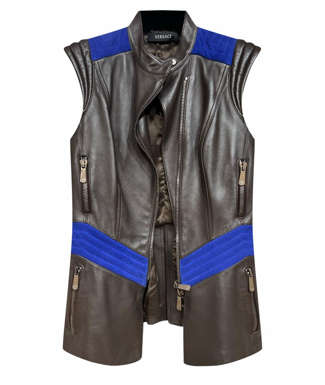 VERSACE Коричневый кожаный жилет, фото 1