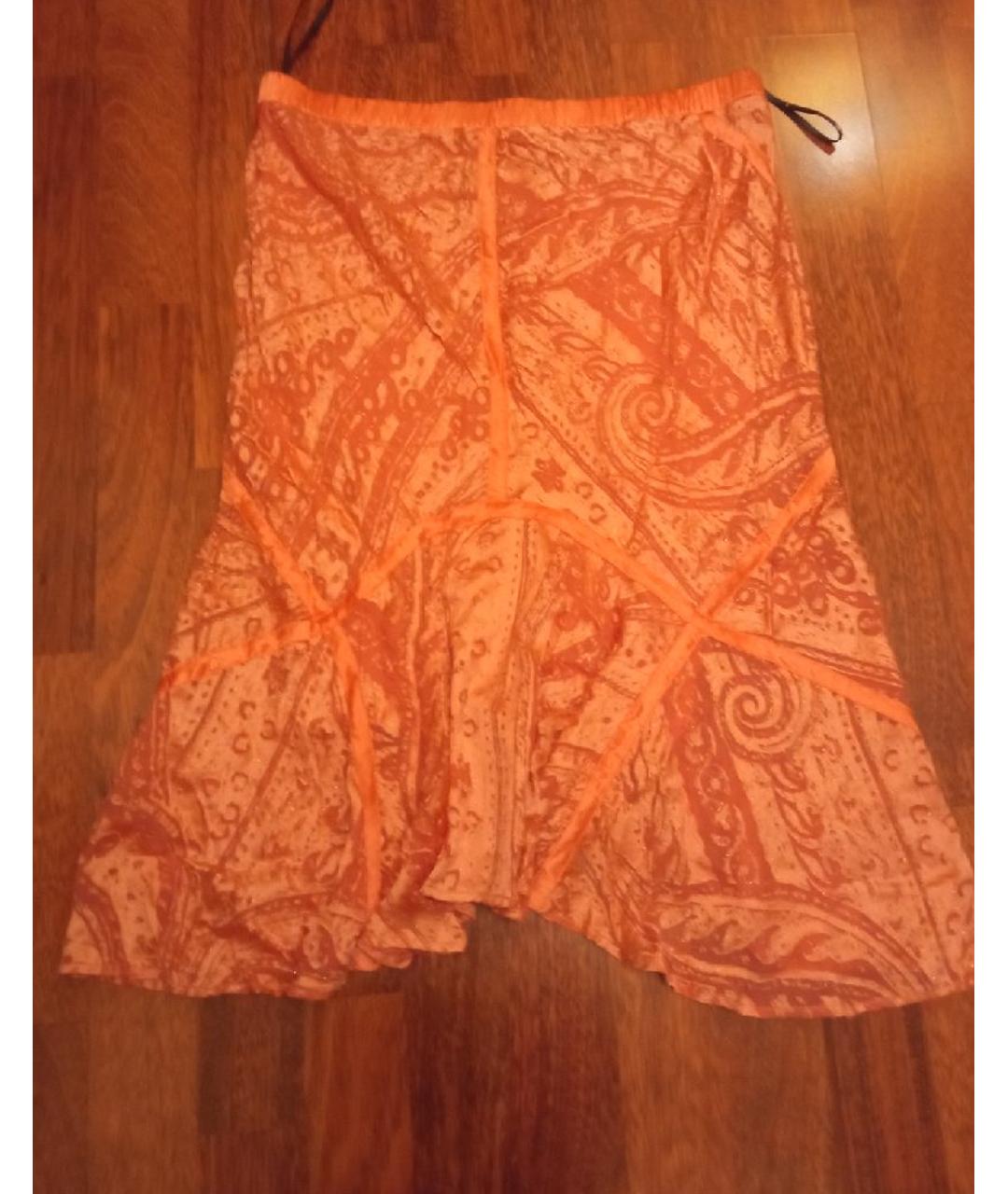 ROBERTO CAVALLI Коралловая шелковая юбка миди, фото 2