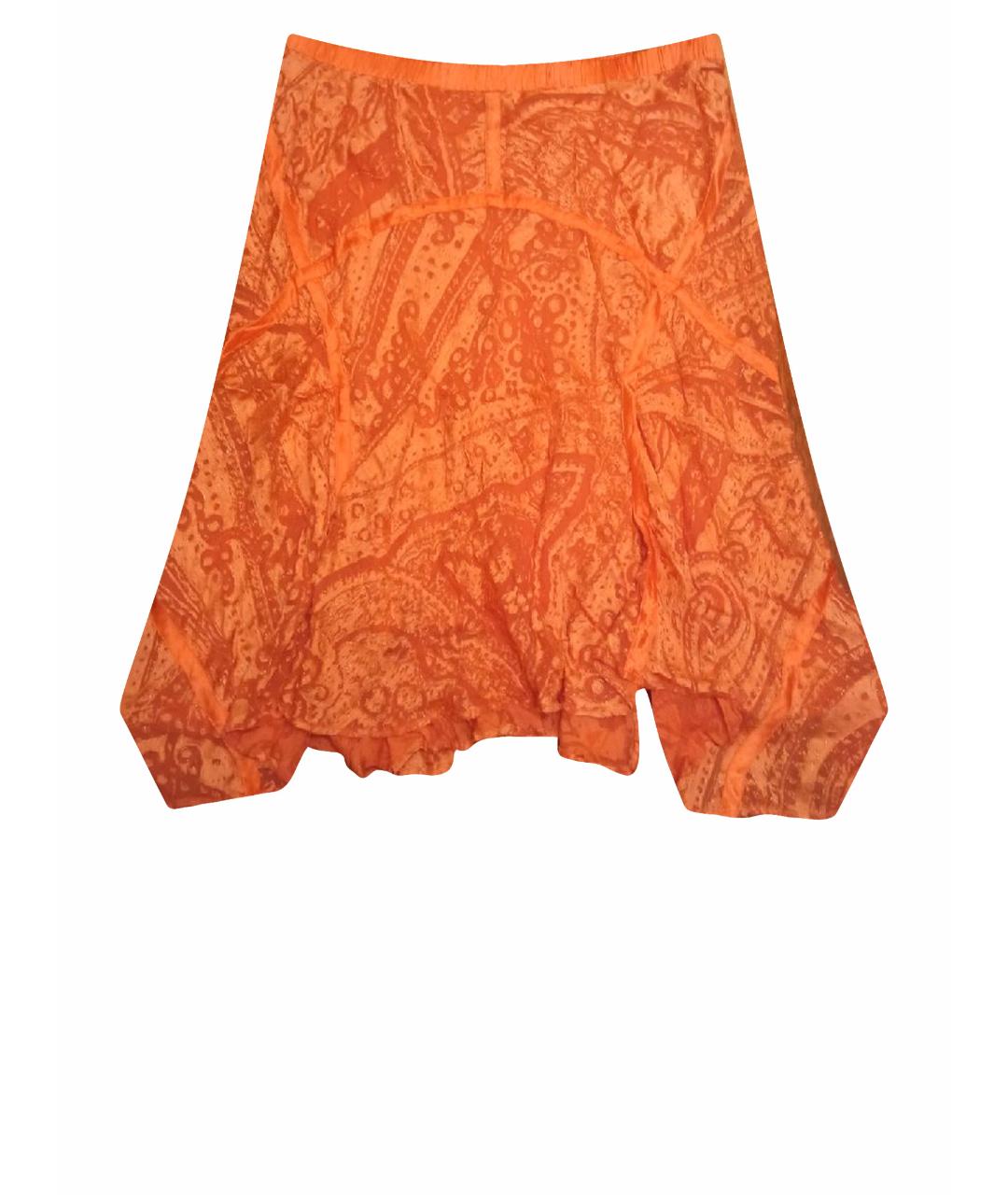 ROBERTO CAVALLI Коралловая шелковая юбка миди, фото 1
