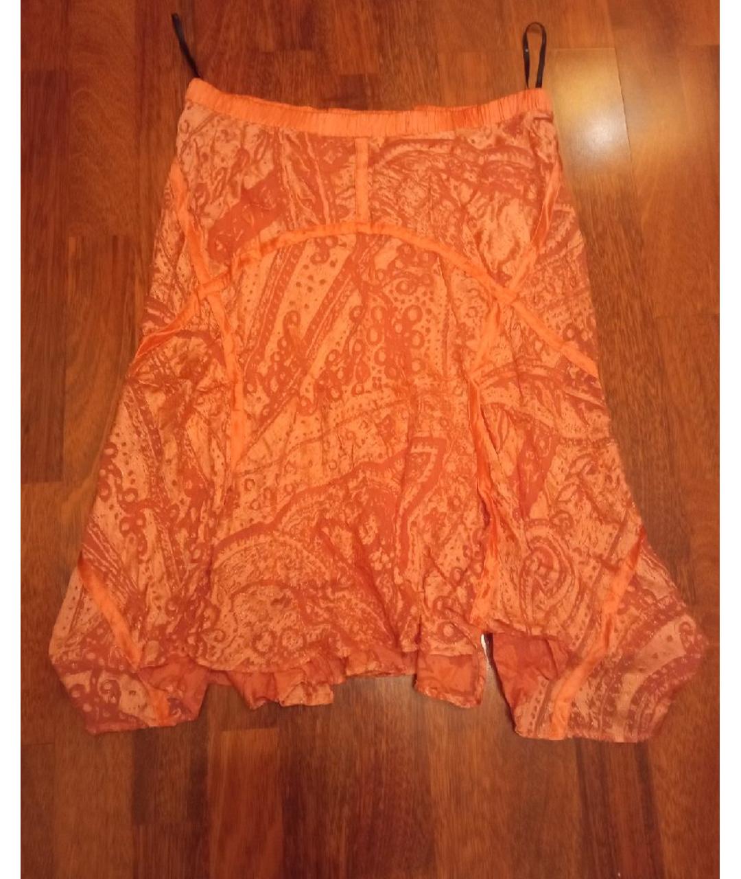 ROBERTO CAVALLI Коралловая шелковая юбка миди, фото 5
