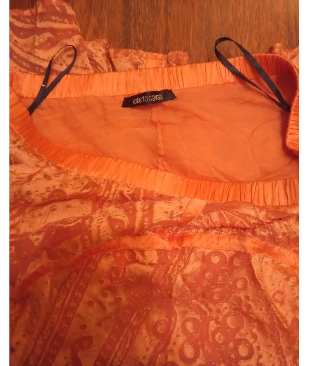 ROBERTO CAVALLI Коралловая шелковая юбка миди, фото 3