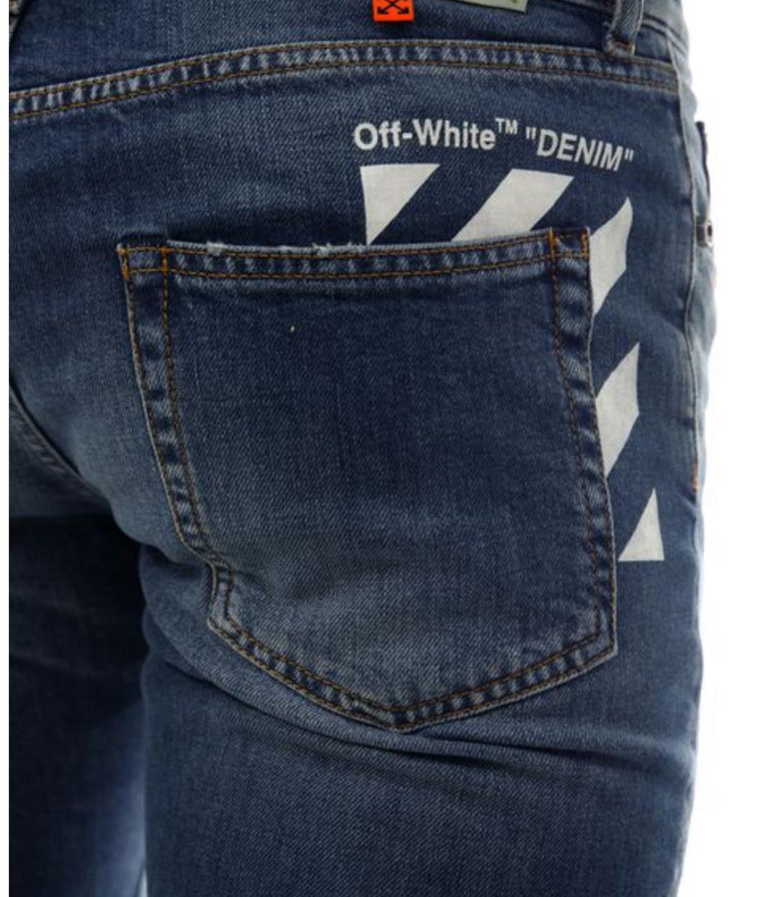 OFF-WHITE Синие хлопковые джинсы скинни, фото 7