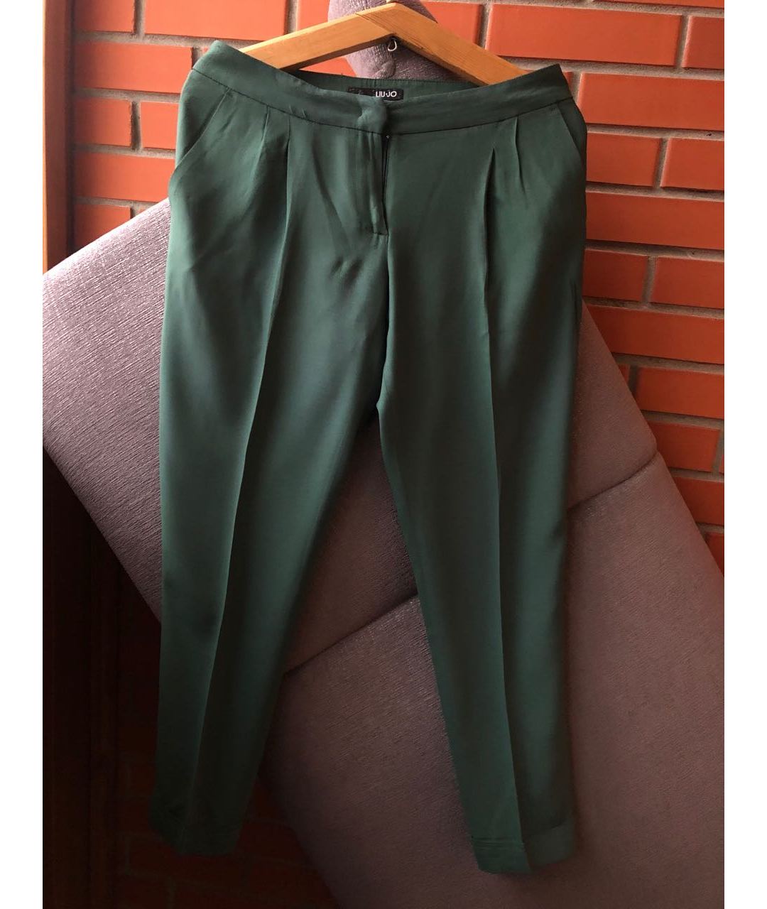 LIU JO Зеленые вискозные прямые брюки, фото 6