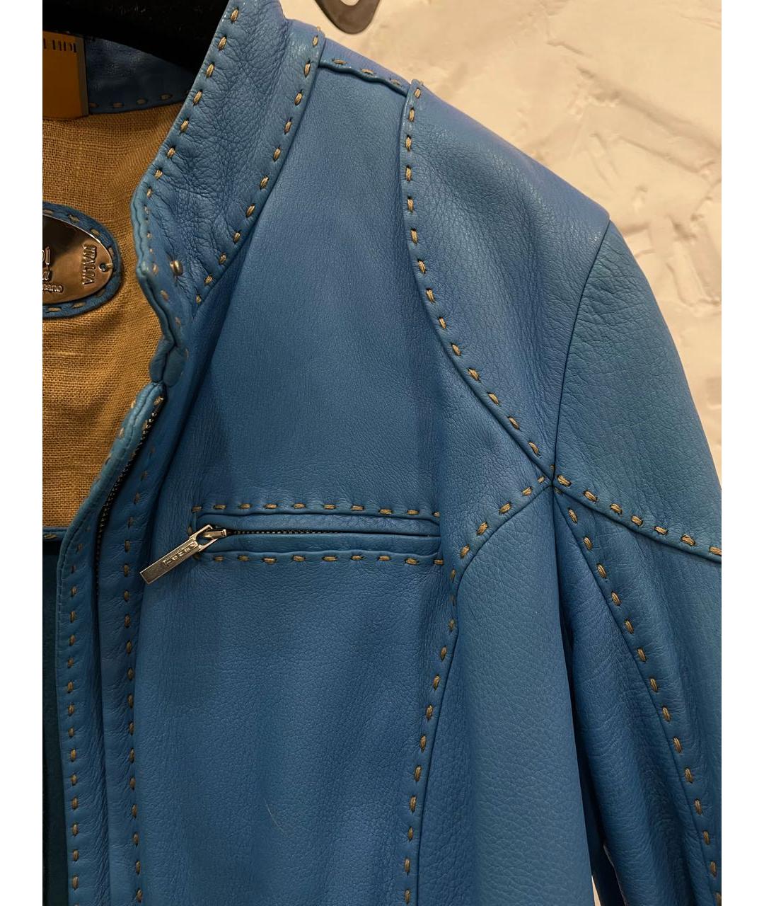 FENDI Синяя кожаная куртка, фото 4