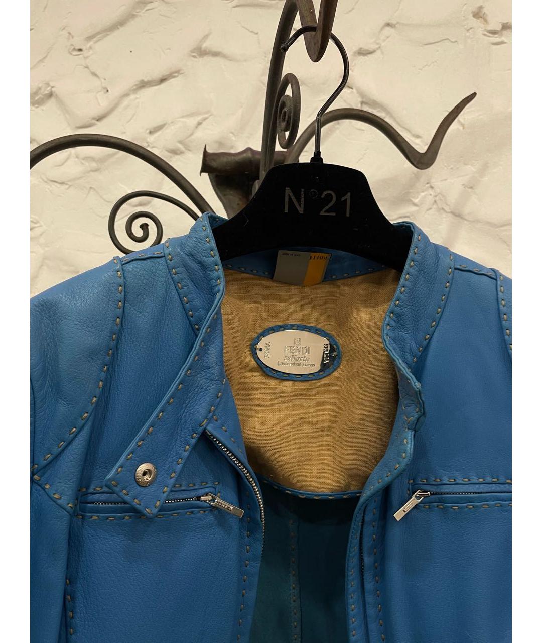 FENDI Синяя кожаная куртка, фото 3