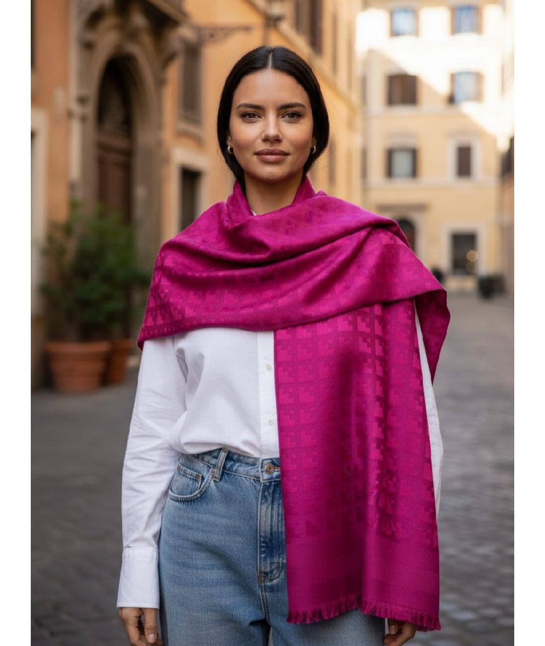 BALLY Розовый шерстяной платок, фото 7