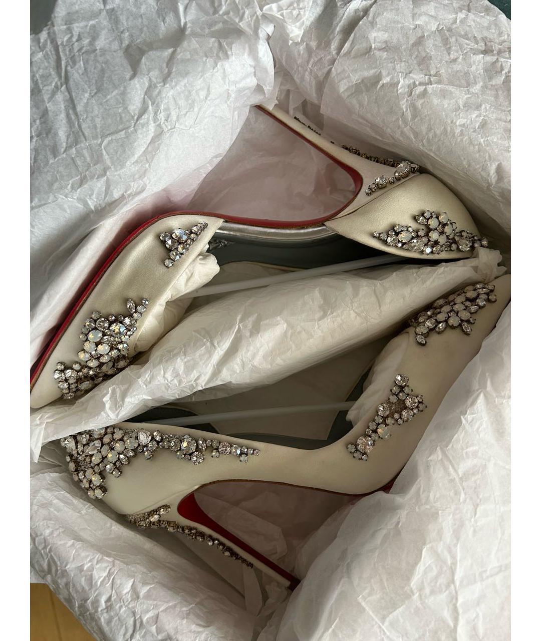 CHRISTIAN LOUBOUTIN Белые текстильные свадебные туфли на высоком каблуке, фото 5