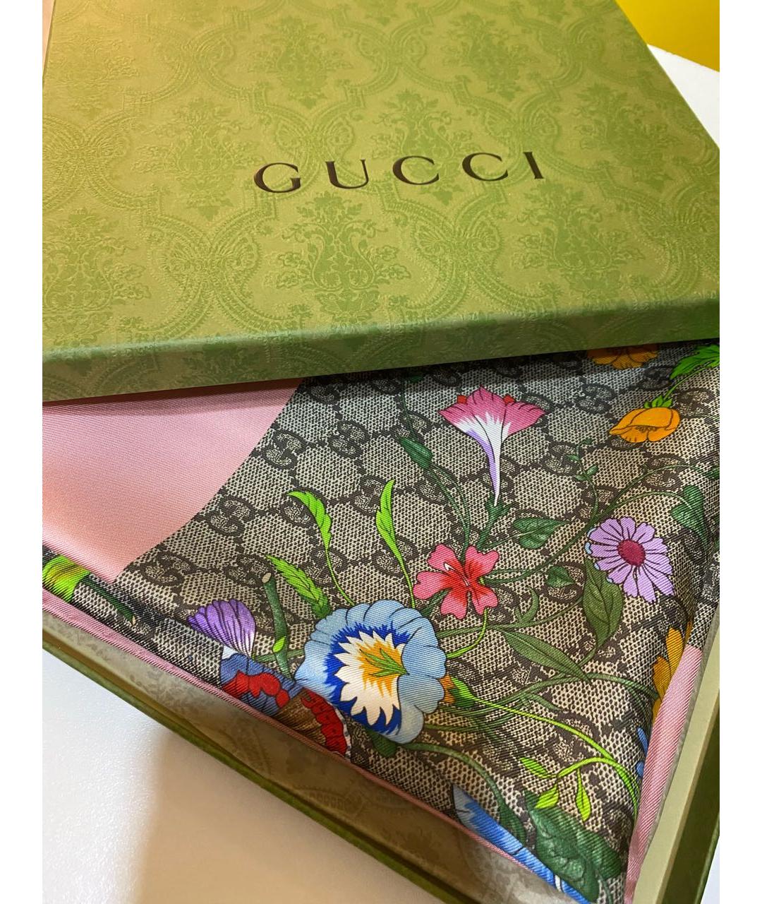 GUCCI Розовый шелковый платок, фото 6