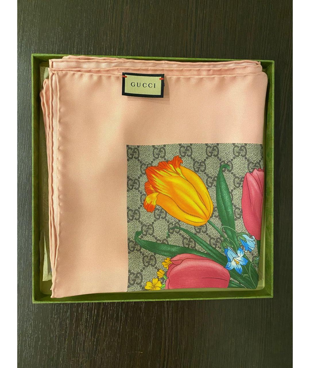 GUCCI Розовый шелковый платок, фото 7