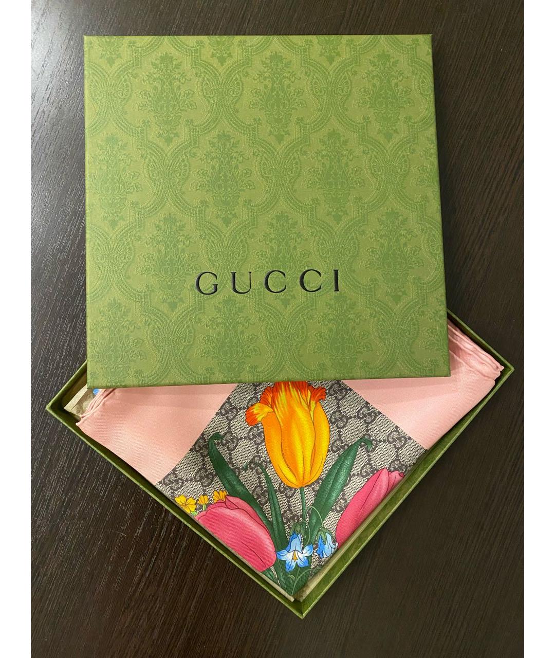 GUCCI Розовый шелковый платок, фото 5