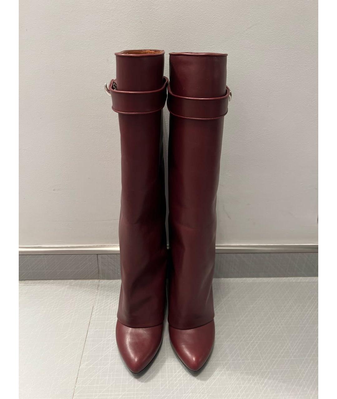 GIVENCHY Бордовые кожаные сапоги, фото 4