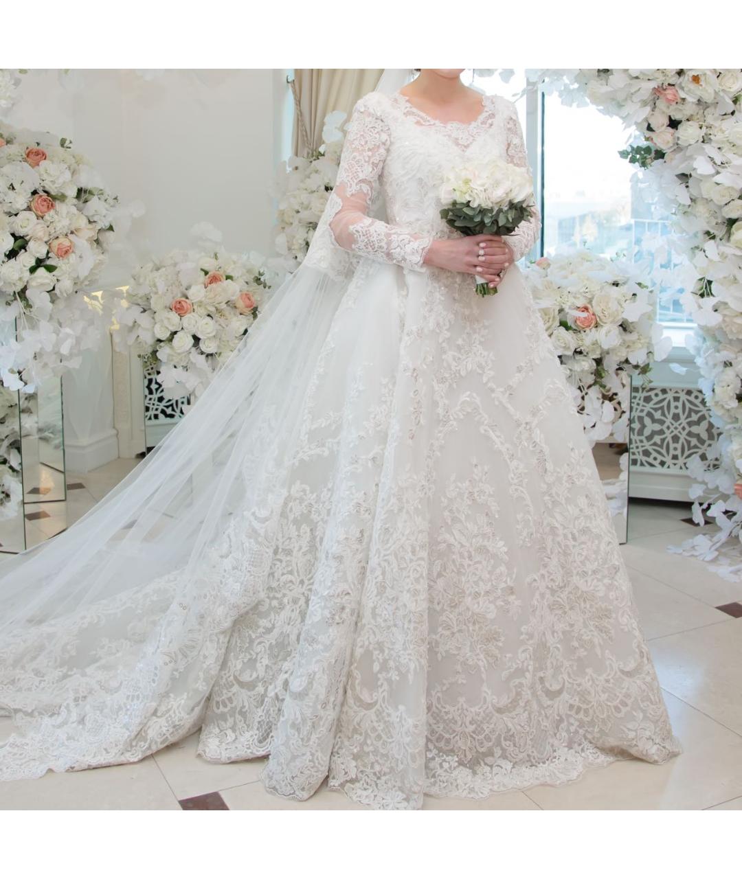 SAIID KOBEISY Белое кружевное свадебное платье, фото 3