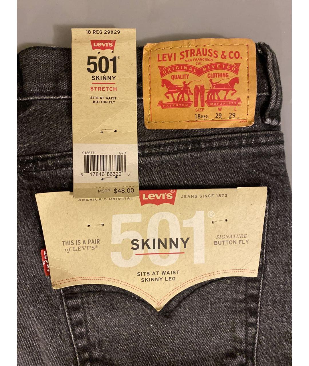 LEVI'S Антрацитовые хлопко-эластановые джинсы скинни, фото 3