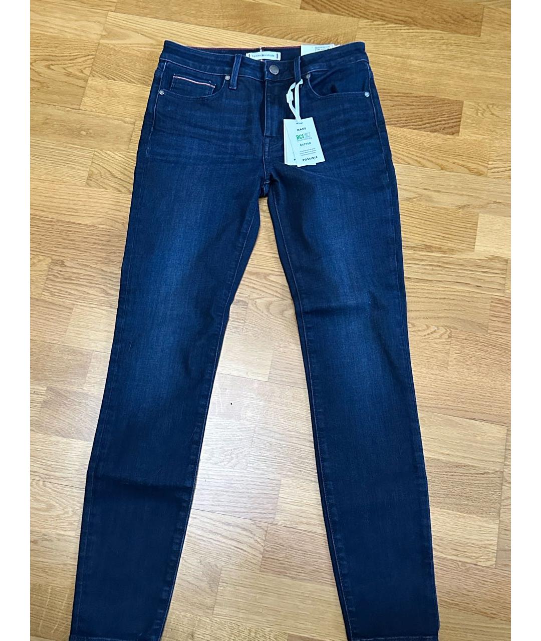 TOMMY HILFIGER Темно-синие хлопко-полиэстеровые джинсы слим, фото 5