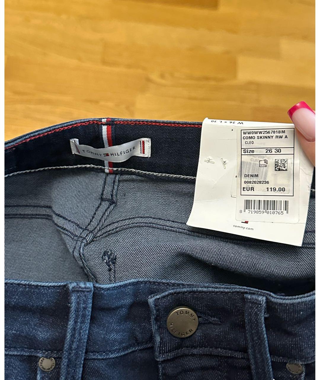 TOMMY HILFIGER Темно-синие хлопко-полиэстеровые джинсы слим, фото 3