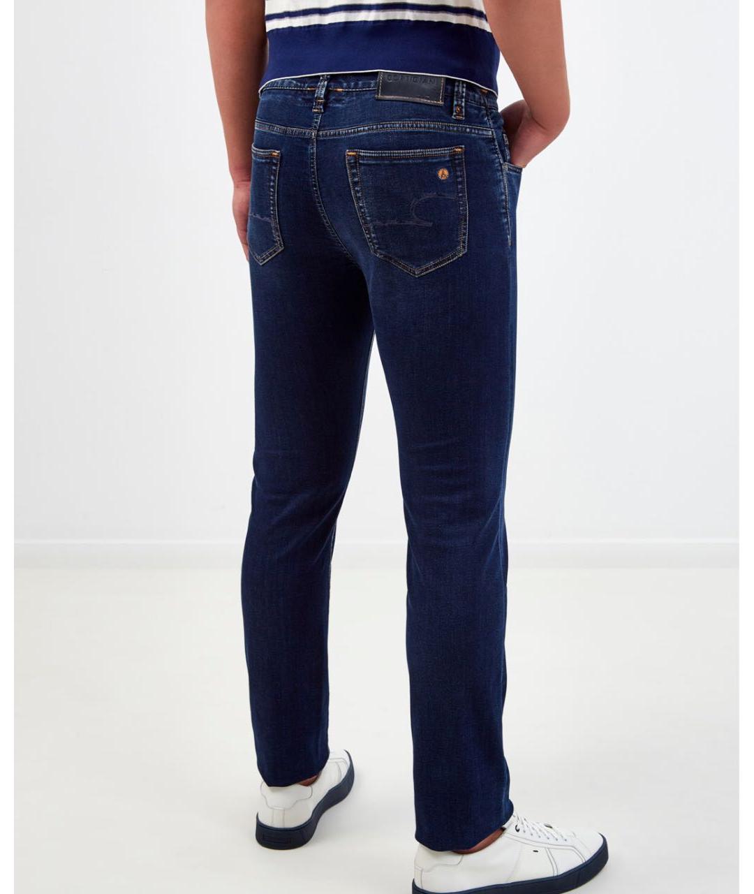 CORTIGIANI Темно-синие хлопко-лиоцелловые джинсы скинни, фото 4