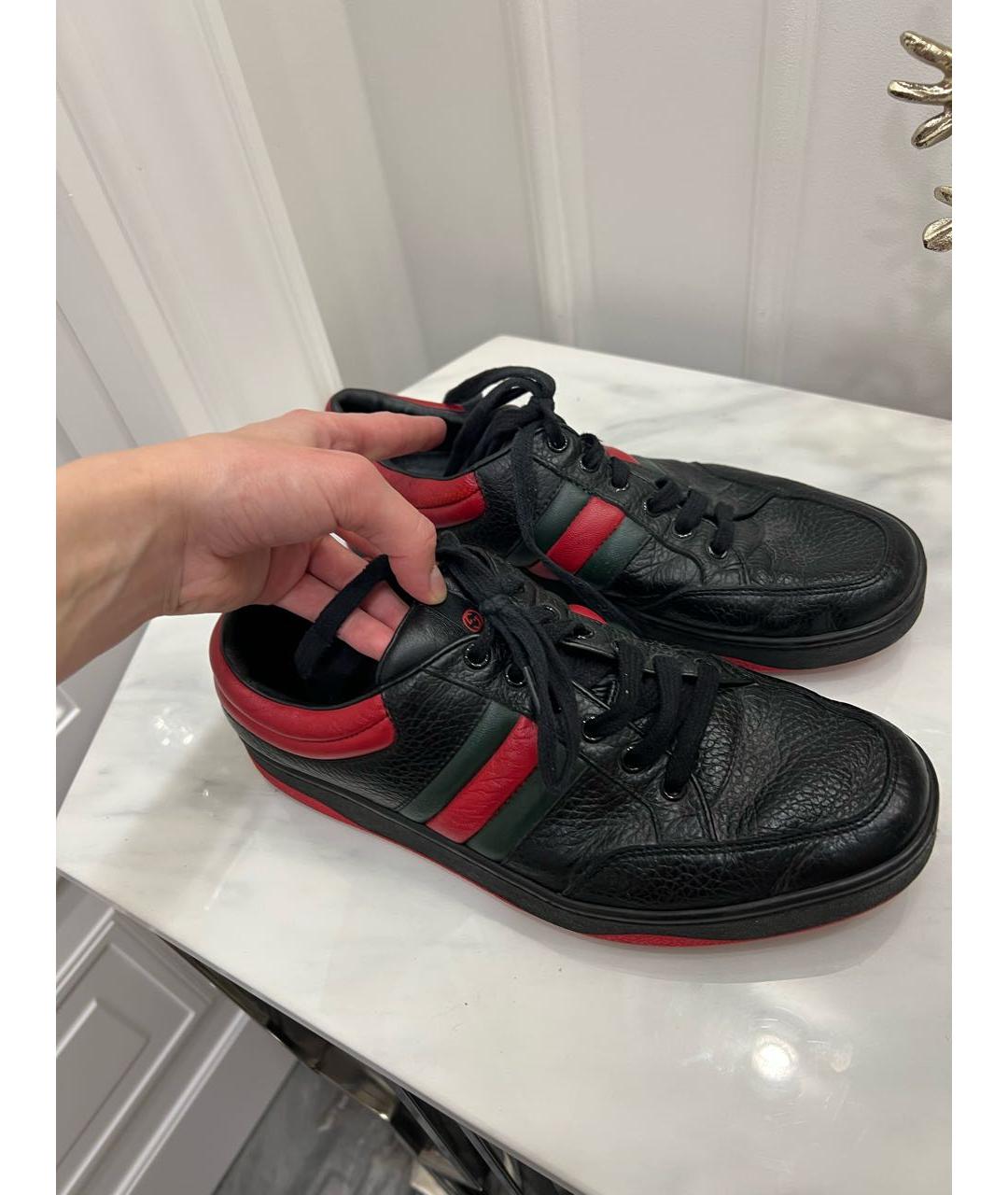 GUCCI Черные кожаные низкие кроссовки / кеды, фото 5