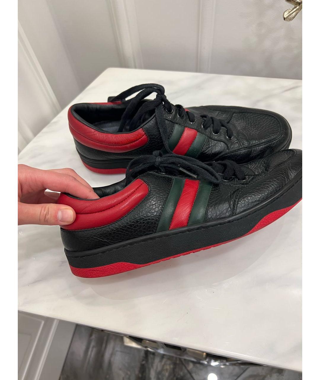 GUCCI Черные кожаные низкие кроссовки / кеды, фото 3