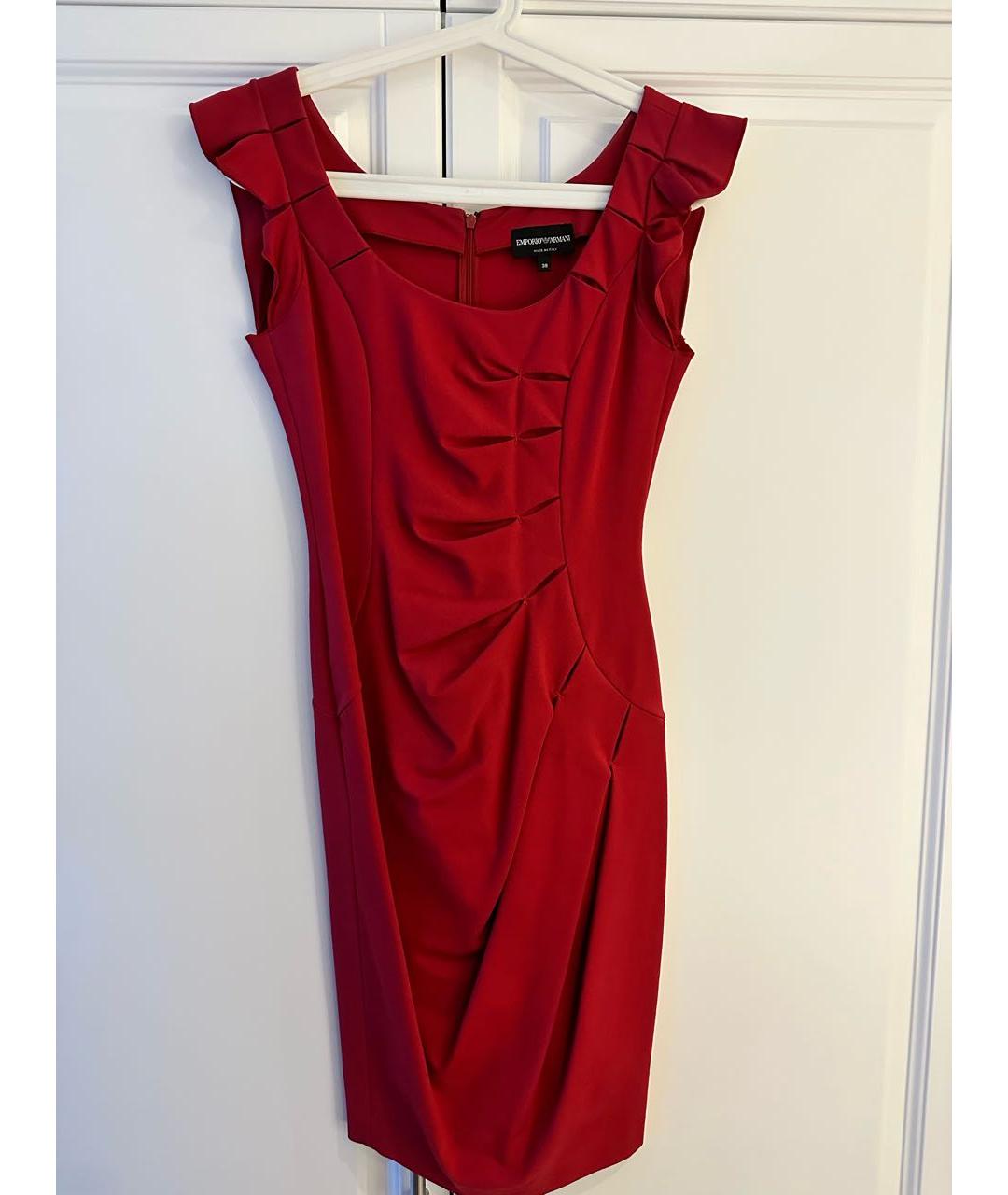 EMPORIO ARMANI Красное вискозное коктейльное платье, фото 8