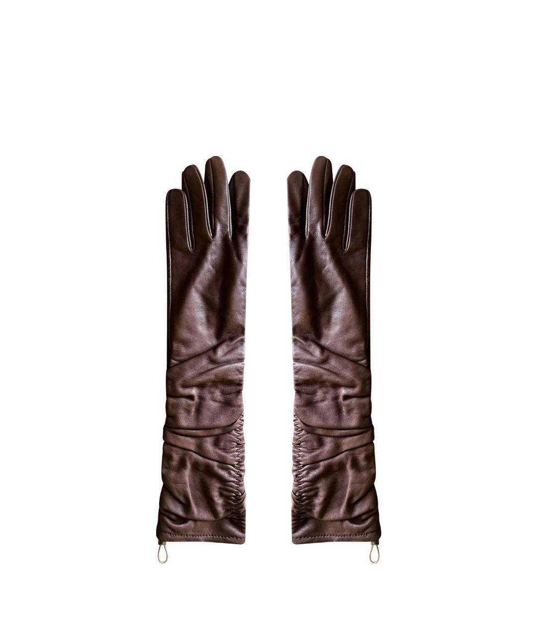 MAX MARA Коричневые кожаные перчатки, фото 1