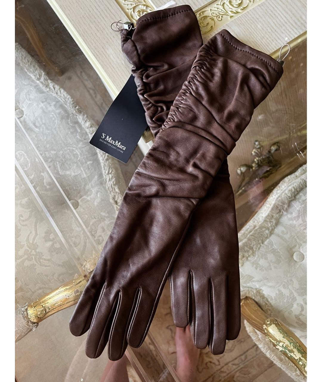 MAX MARA Коричневые кожаные перчатки, фото 5