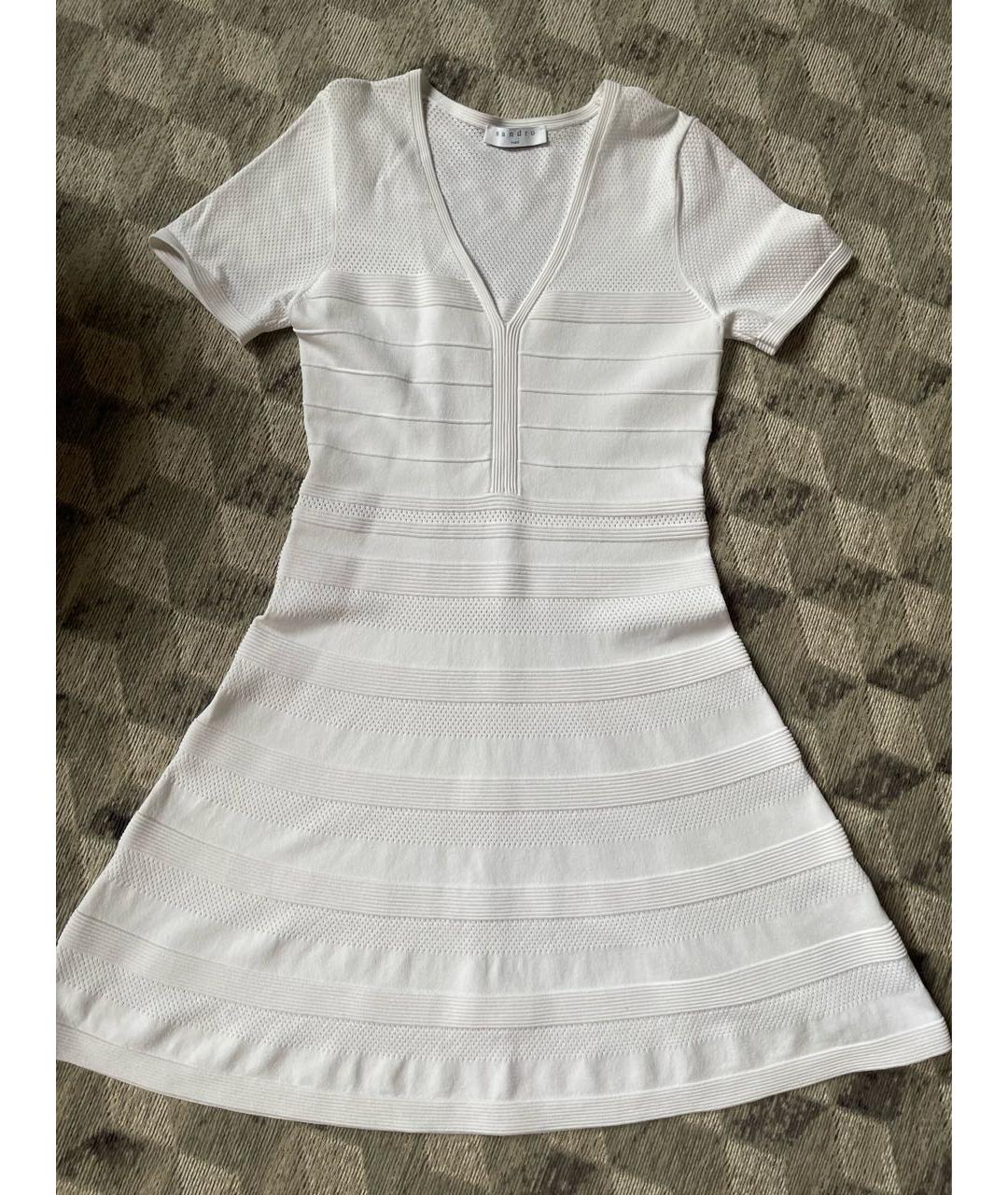 SANDRO Белое креповое коктейльное платье, фото 6