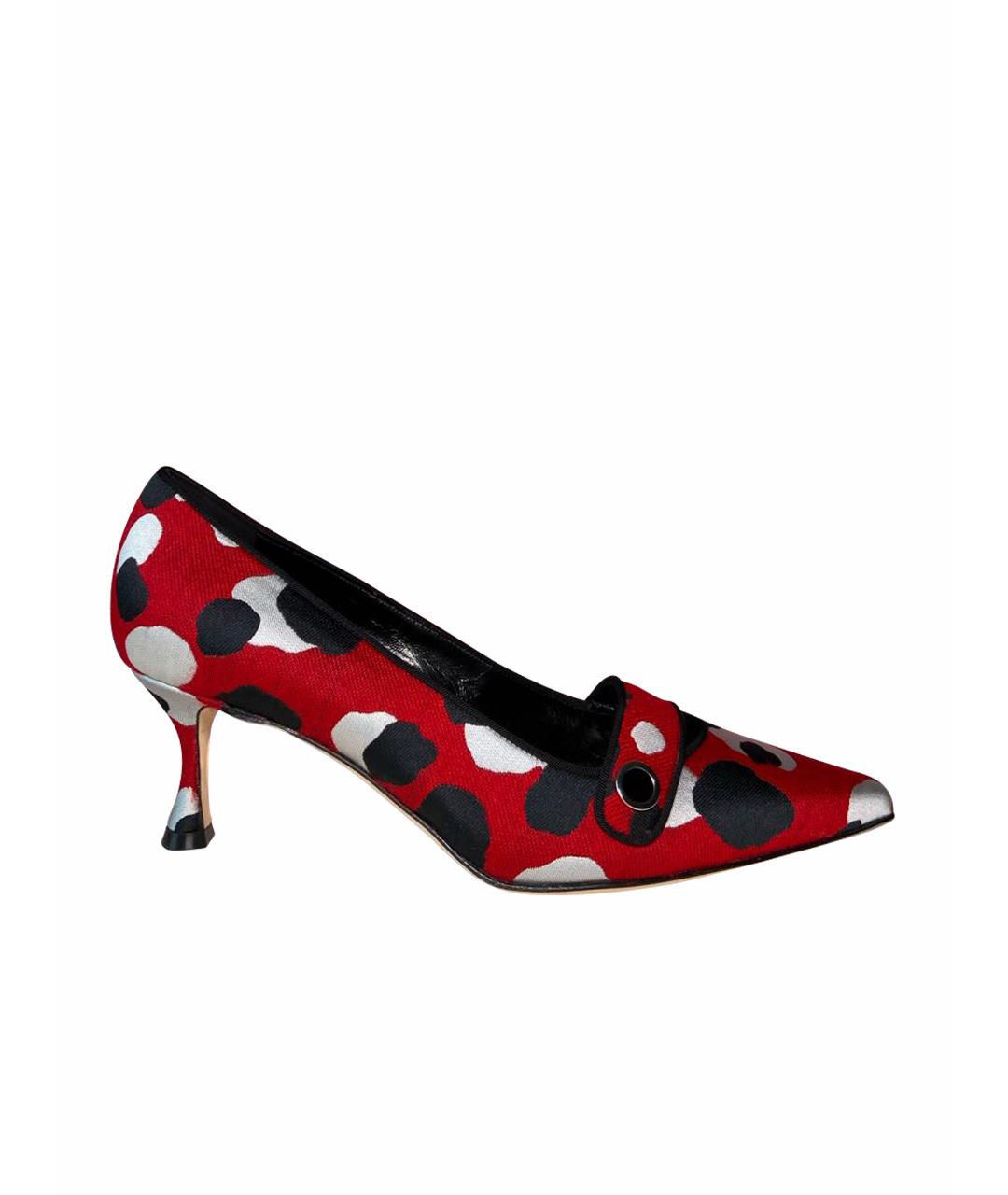 MANOLO BLAHNIK Красные текстильные лодочки на низком каблуке, фото 1