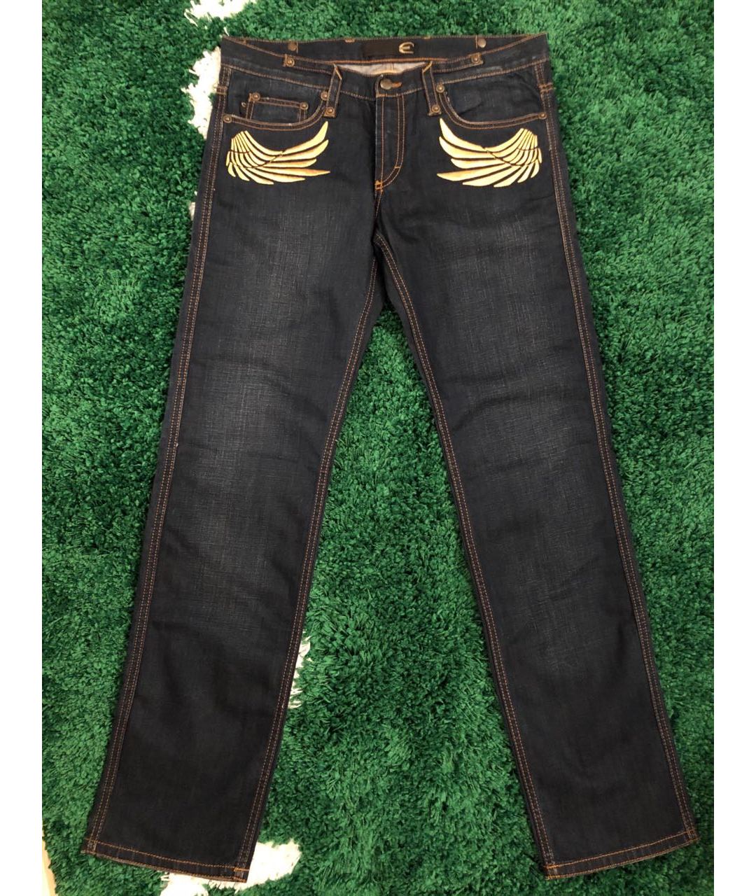 JUST CAVALLI Темно-синие хлопковые прямые джинсы, фото 9