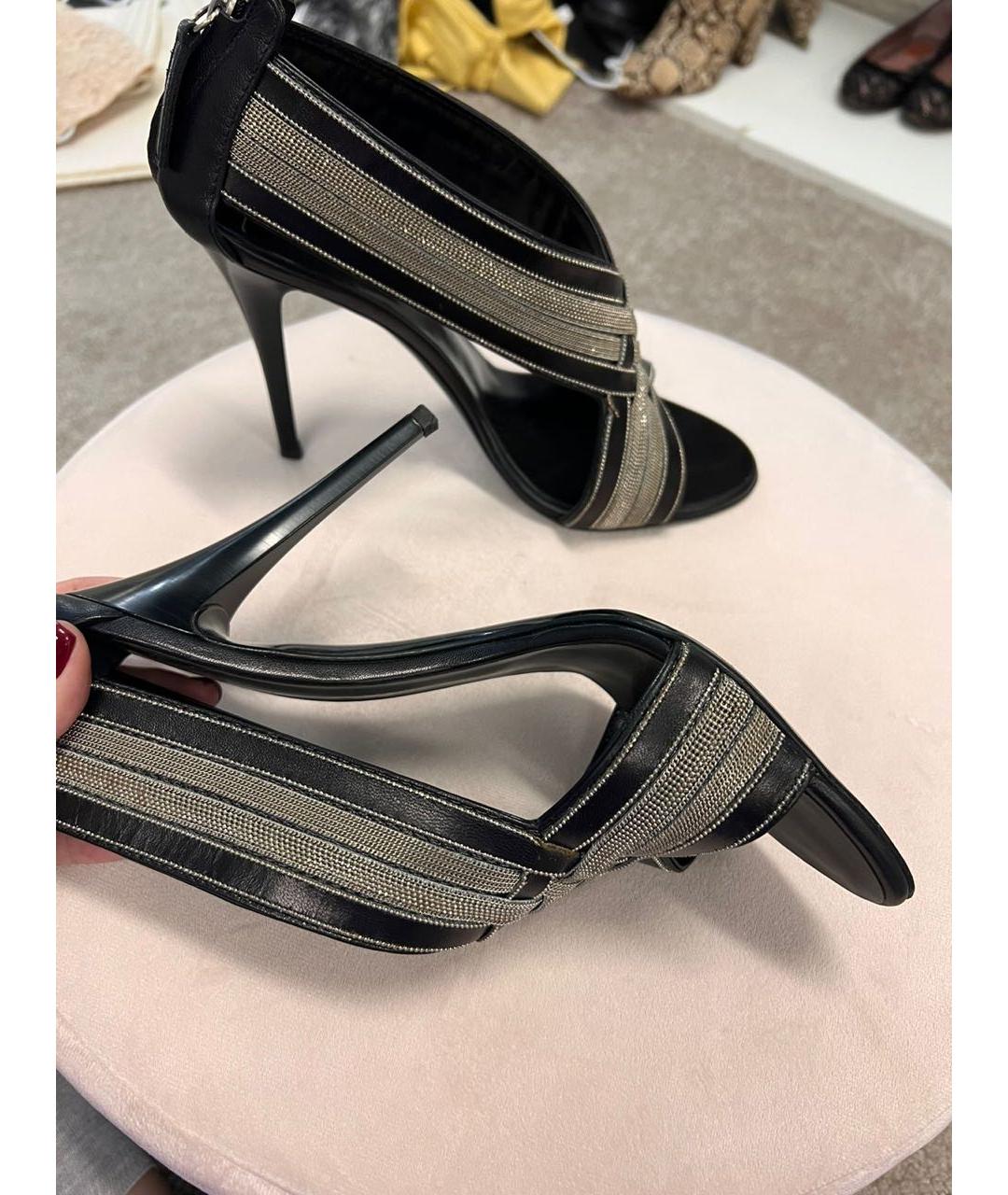 GIUSEPPE ZANOTTI DESIGN Черные кожаные босоножки, фото 4