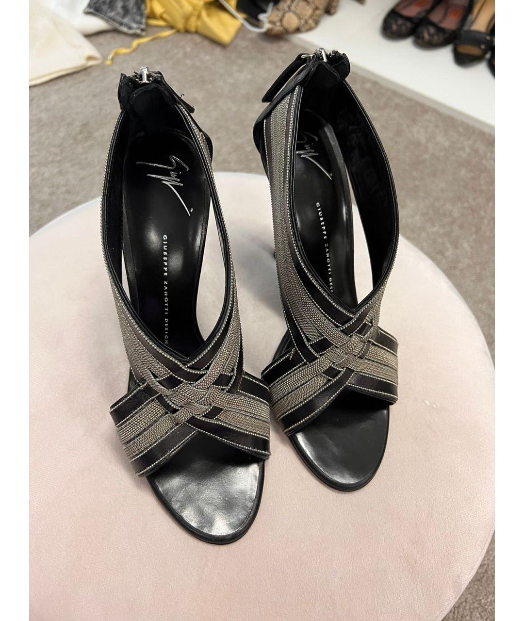 GIUSEPPE ZANOTTI DESIGN Черные кожаные босоножки, фото 2