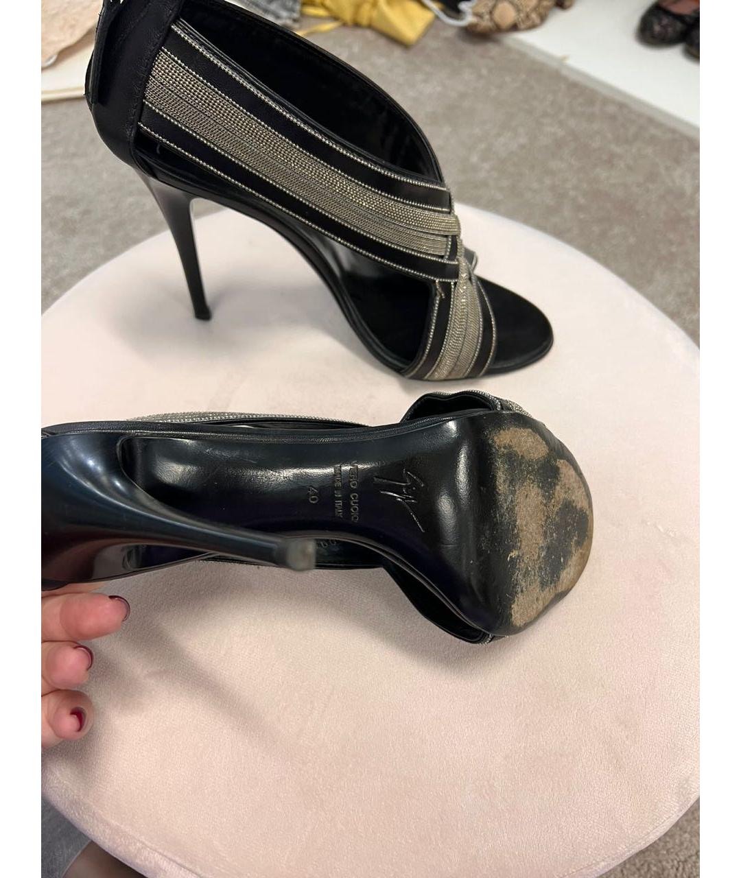 GIUSEPPE ZANOTTI DESIGN Черные кожаные босоножки, фото 5
