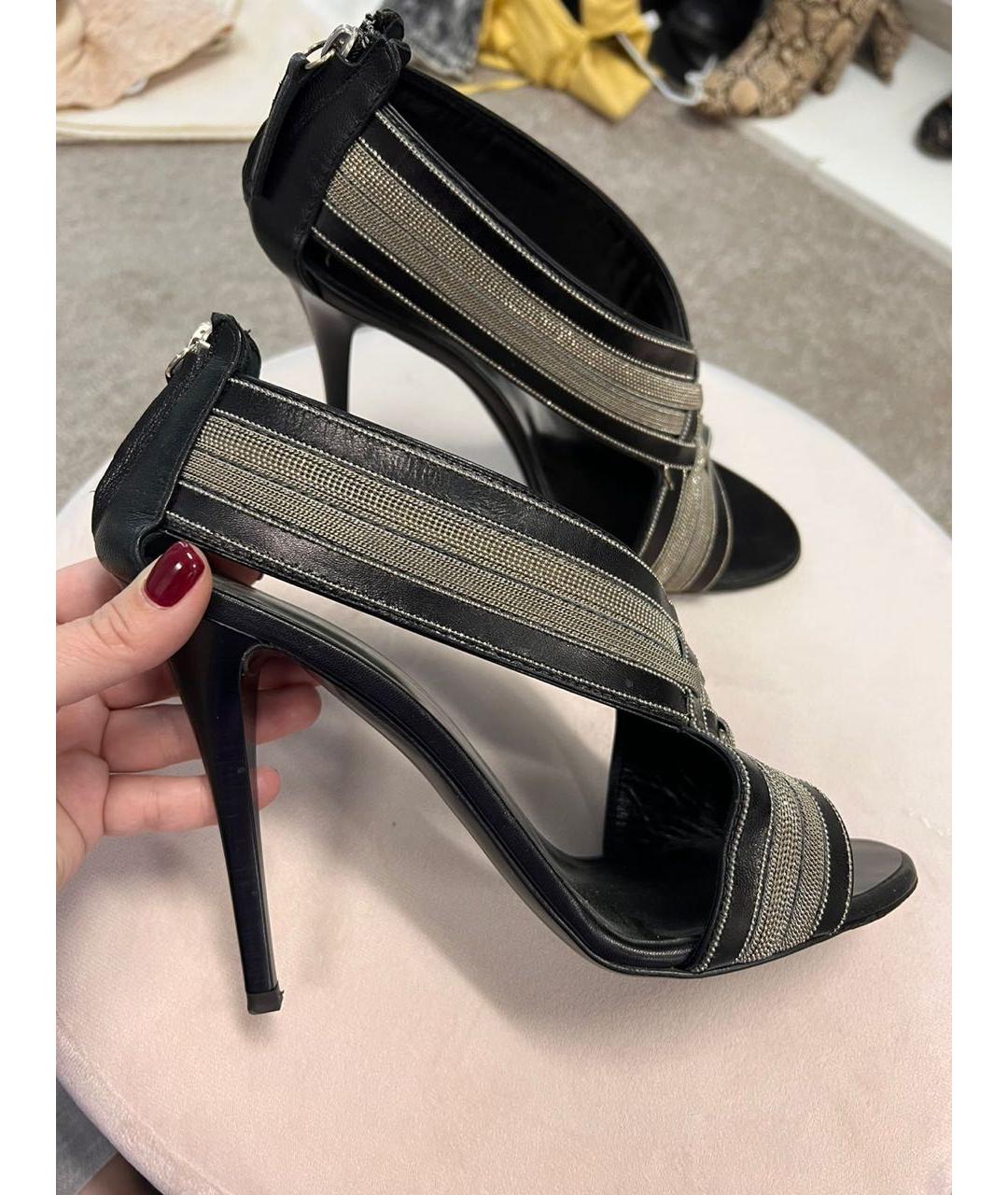 GIUSEPPE ZANOTTI DESIGN Черные кожаные босоножки, фото 3