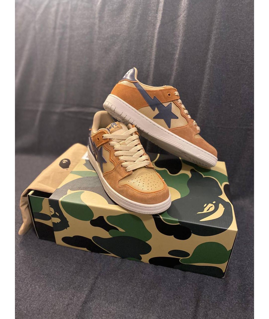 A BATHING APE Оранжевое кожаные низкие кроссовки / кеды, фото 3
