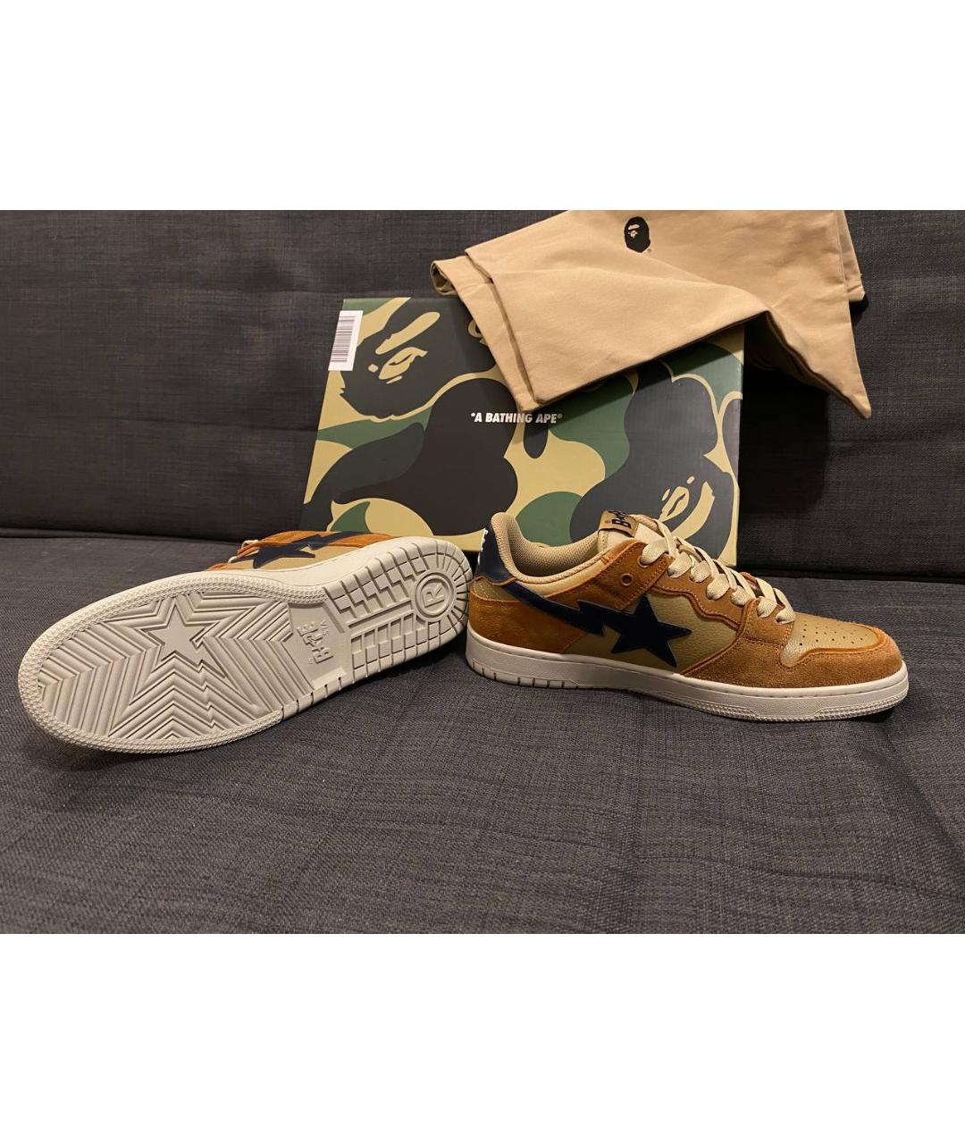 A BATHING APE Оранжевое кожаные низкие кроссовки / кеды, фото 5
