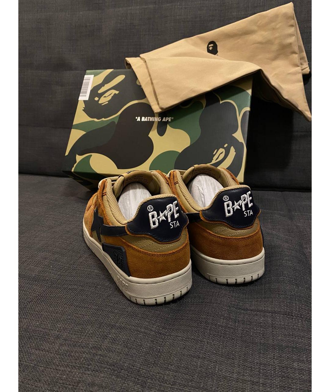 A BATHING APE Оранжевое кожаные низкие кроссовки / кеды, фото 4