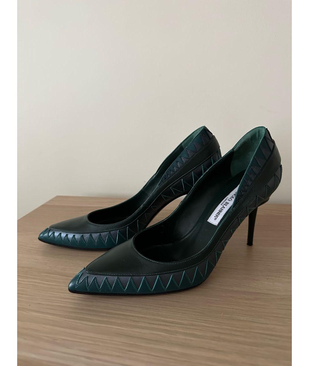 MANOLO BLAHNIK Зеленые кожаные туфли, фото 7
