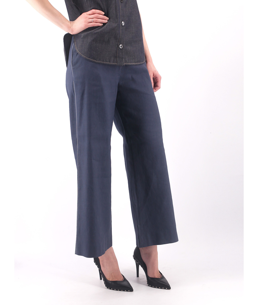 FABIANA FILIPPI Темно-синие льняные брюки широкие, фото 2