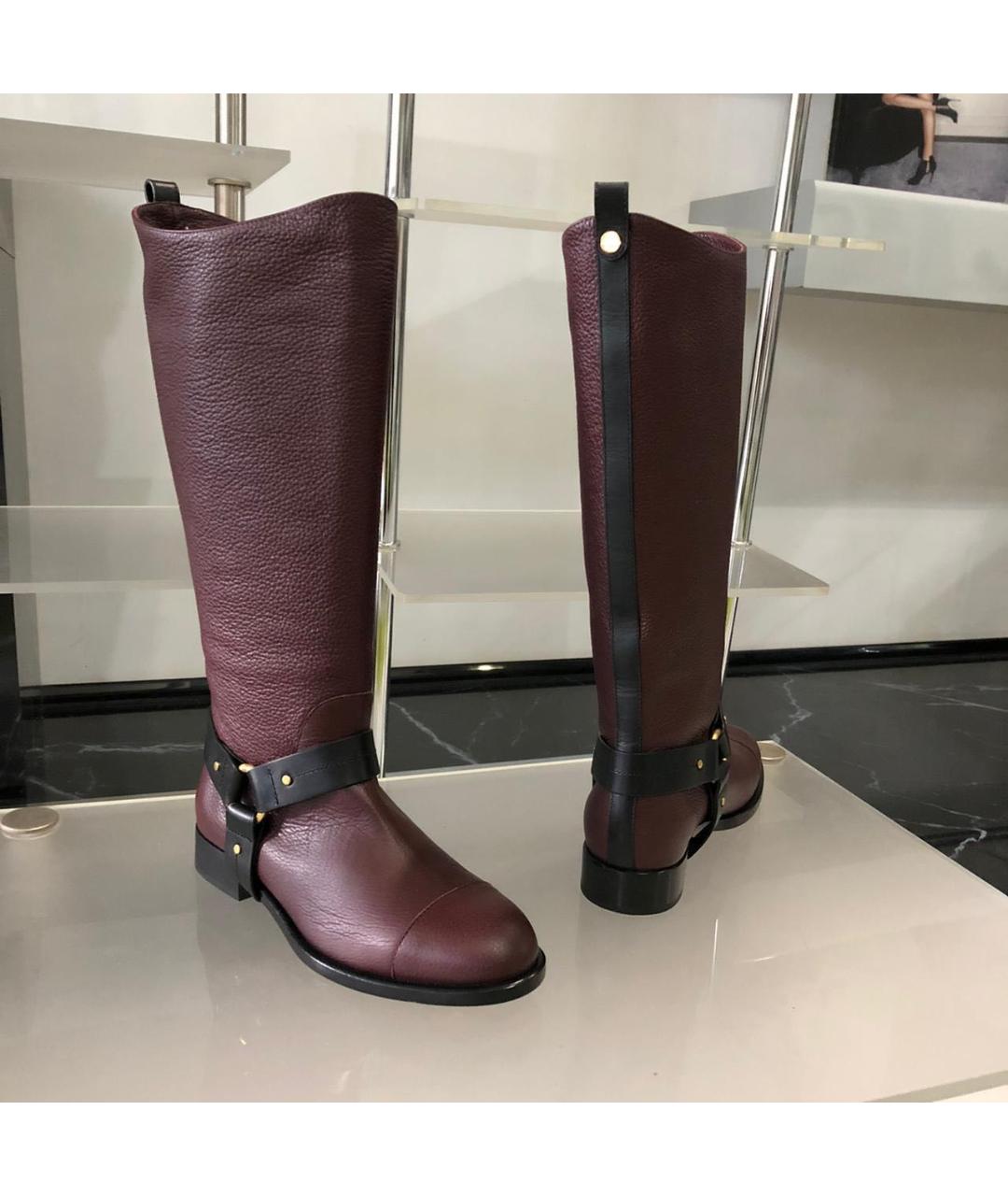 CHLOE Бордовые кожаные сапоги, фото 3