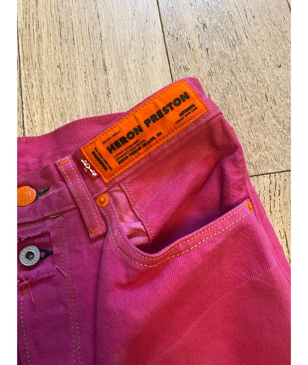 HERON PRESTON Фуксия хлопковые прямые джинсы, фото 4
