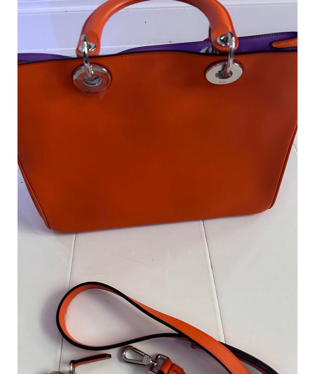 CHRISTIAN DIOR Оранжевая кожаная сумка с короткими ручками, фото 3