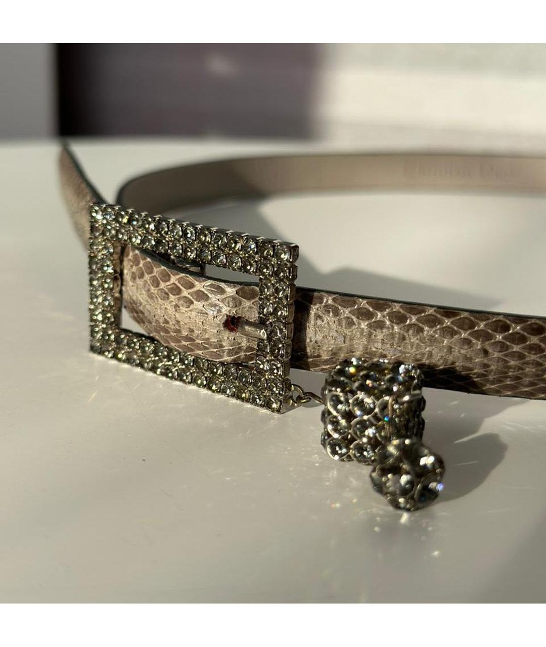 CHRISTIAN DIOR Серый ремень из экзотической кожи, фото 3