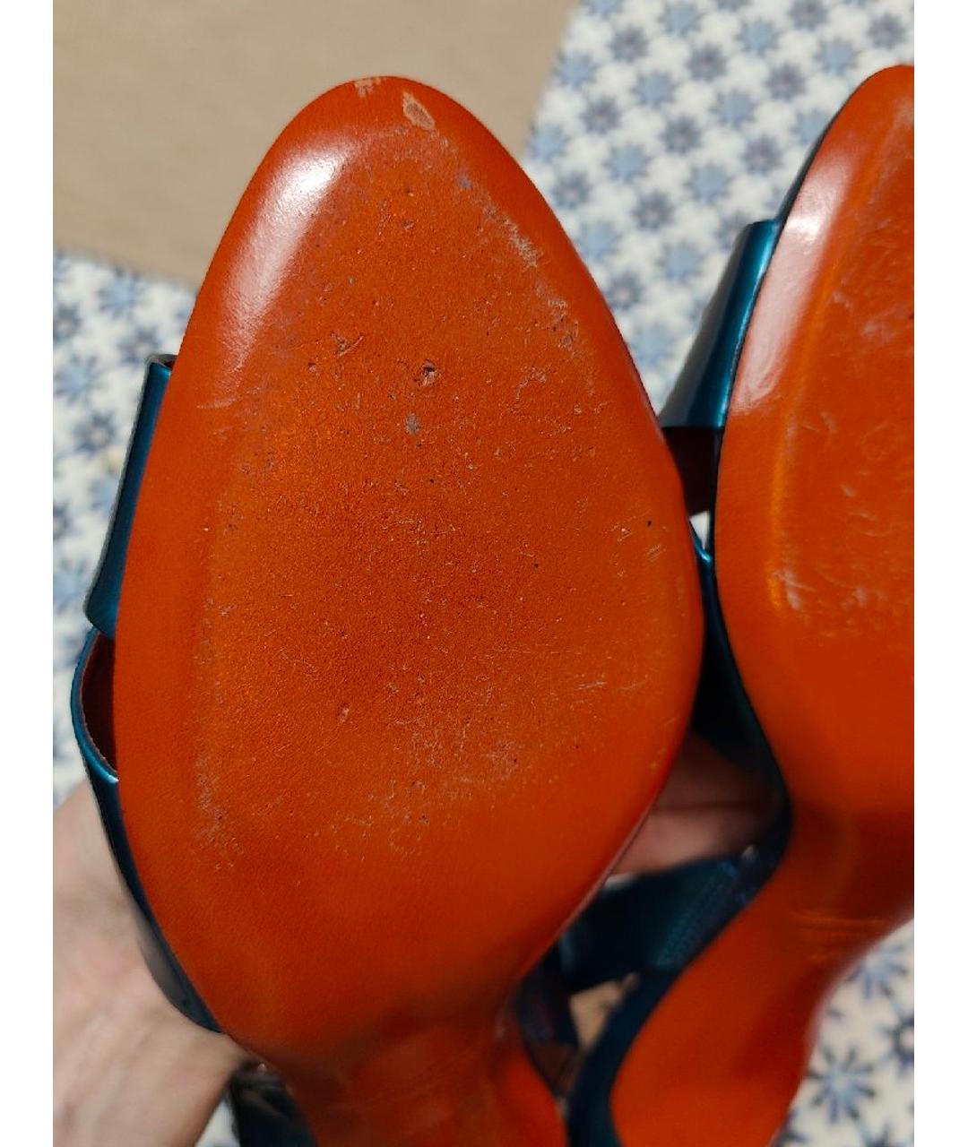 SANTONI Голубые босоножки из лакированной кожи, фото 6