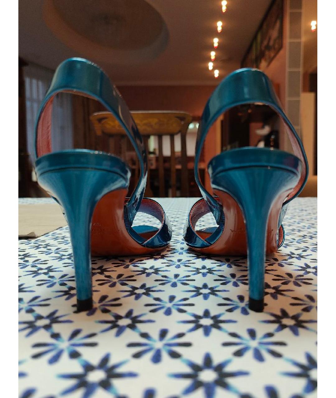 SANTONI Голубые босоножки из лакированной кожи, фото 4