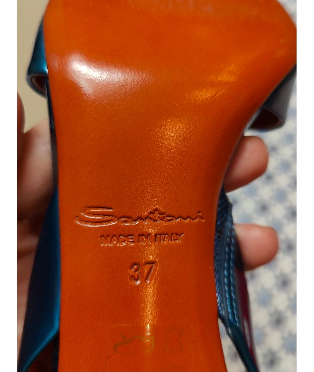 SANTONI Голубые босоножки из лакированной кожи, фото 5