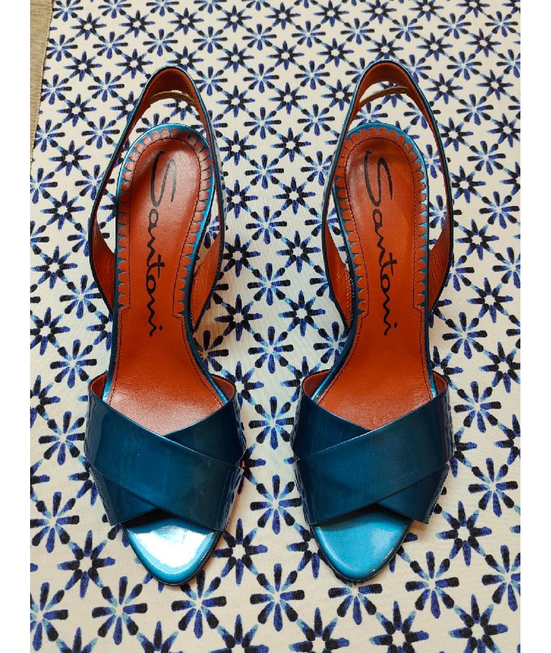 SANTONI Голубые босоножки из лакированной кожи, фото 2